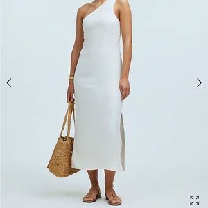Madewell White Linen One-Shoulder Midi Dress
